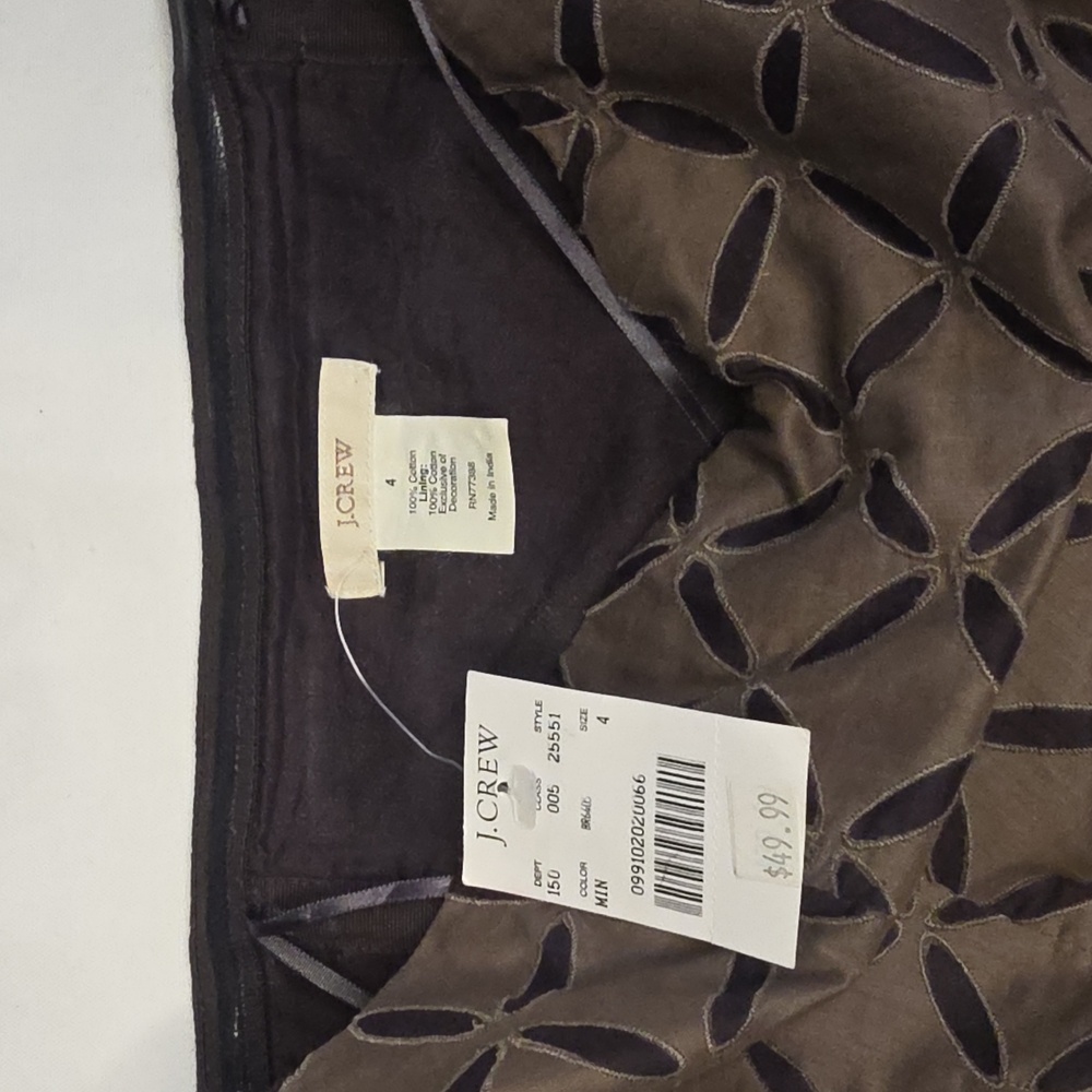 J. Crew Strapless Brown Dress with Navy Geometric Pattern - Picture 4 of 6